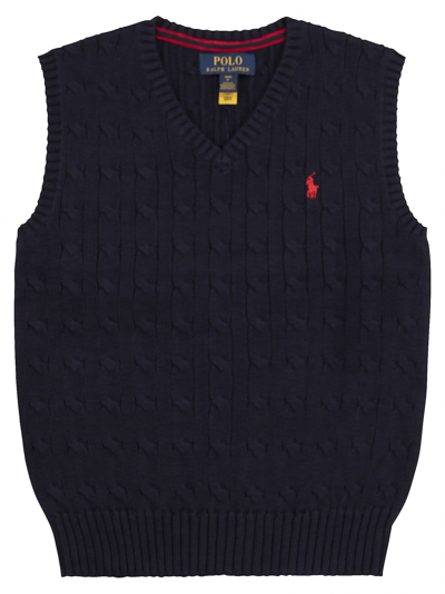 Shop Polo Ralph Lauren Cable-knit Cotton Waistcoat In Navy
