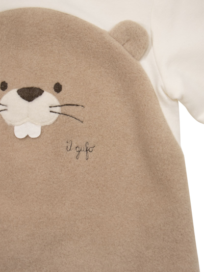 Shop Il Gufo Sweatsuit With Beaver Detail In Milk/beige