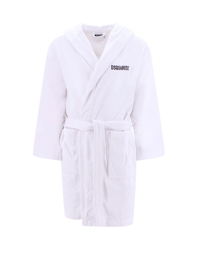 Shop Dsquared Beachwear Cotton Bathrobe With Iconic Embroidery On The Back