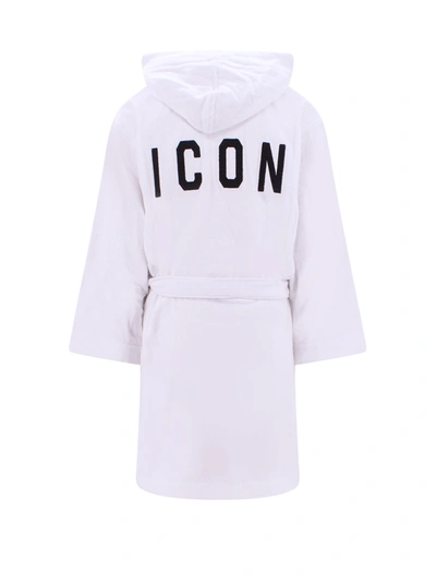 Shop Dsquared Beachwear Cotton Bathrobe With Iconic Embroidery On The Back