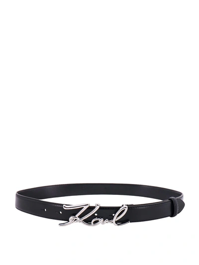 Shop Karl Lagerfeld Leather Belt With Karl Buckle
