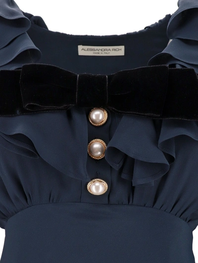 Shop Alessandra Rich Silk Blend Dress With Velvet Bow