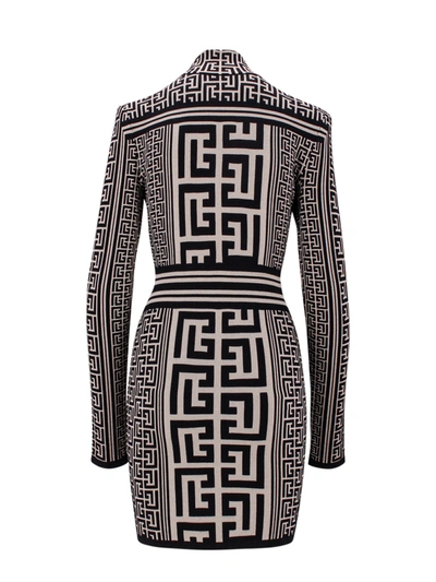 Shop Balmain Knit Dress With All-over Monogram