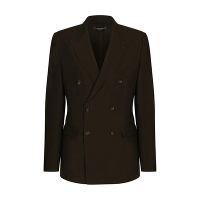 Shop Dolce & Gabbana Taormina Double-breasted Jacket In Linen In Brown