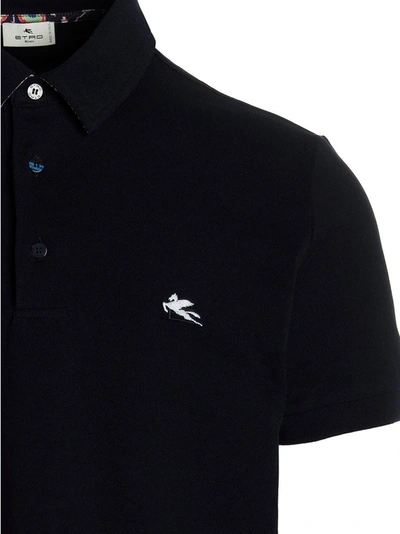 Shop Etro Embroidered Logo  Shirt Polo Blue
