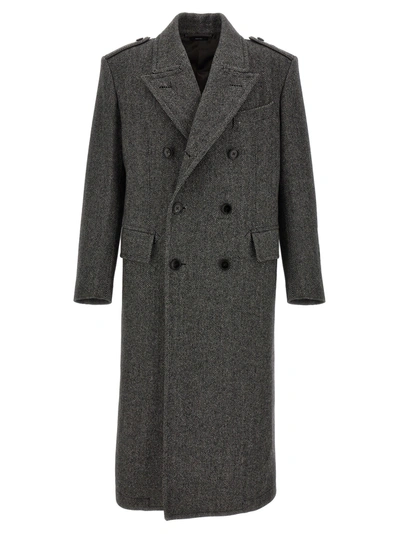 Shop Tom Ford Herringbone Coat Coats, Trench Coats White/black