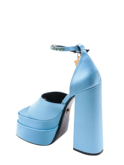 Shop Versace Satin Sandals With Medusa Charm