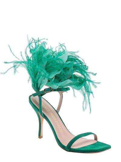 Shop Stuart Weitzman Suede Sandals With Feathers