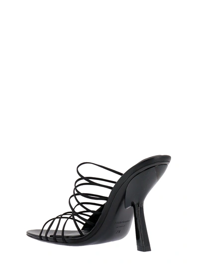 Shop Ferragamo Leather Sandals With Elastic Satin Details