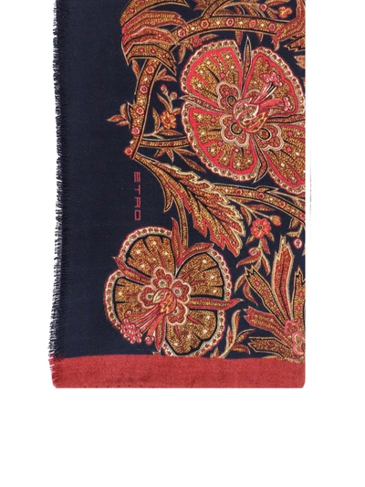 Shop Etro Cashmere And Silk Scarf With Floral Motif