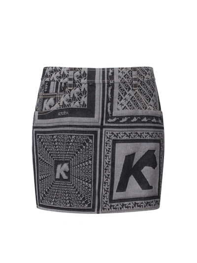 Shop K Krizia Printed Black Denim Skirt
