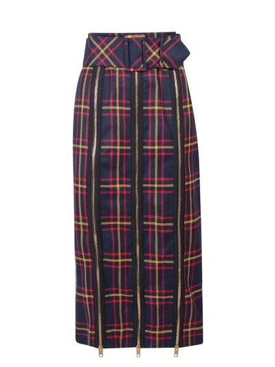 Shop Gucci Tartan Wool Skirt With Belt