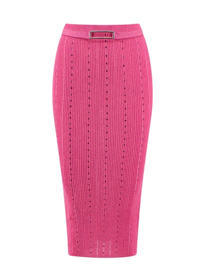 Shop Alessandra Rich Ribbed Skirt With All-over Rhinestone Detail