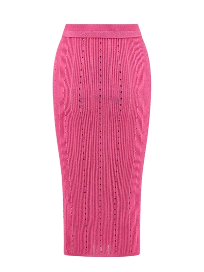 Shop Alessandra Rich Ribbed Skirt With All-over Rhinestone Detail