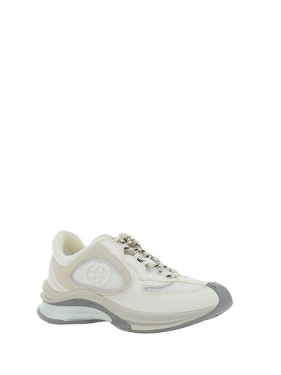 Shop Gucci Nylon And Leather Sneakers With Embroidered Logo