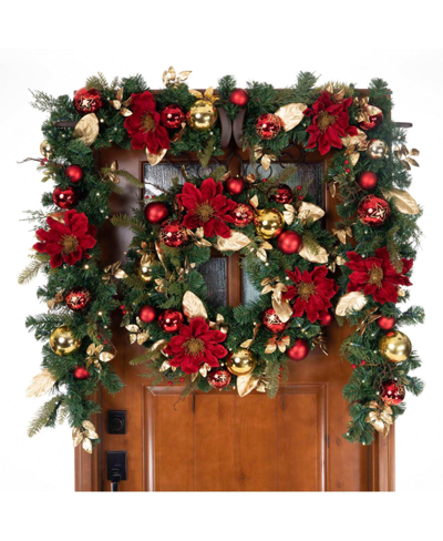 Shop Village Lighting Company 9' Artificial Christmas Garland With Lights, Golden-tone Leaf Red Magnolia In Assorted