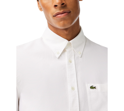Shop Lacoste Men's Woven Long Sleeve Button-down Oxford Shirt In White