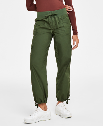 Shop Crave Fame Juniors' High-rise Pull-on Cargo Pants In Olive