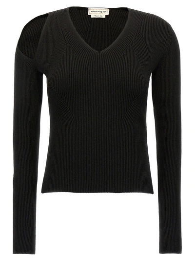Shop Alexander Mcqueen Cut-out Sweater Sweater, Cardigans In Black