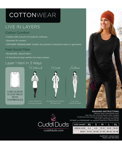 Shop Cuddl Duds Women's Cottonwear Scoop-neck Thumbhole Top In Dark Charcoal Heather