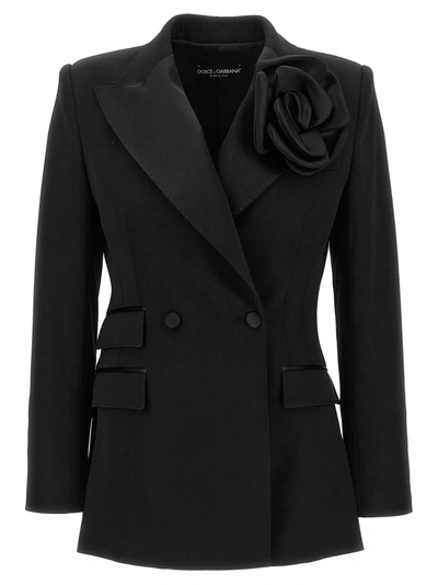 Shop Dolce & Gabbana Flower Application Blazer Jackets In Black