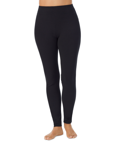 Shop Cuddl Duds Women's Cottonwear High-rise Wide-waist Leggings In Black