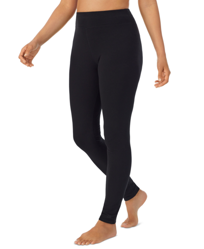 Shop Cuddl Duds Women's Cottonwear High-rise Wide-waist Leggings In Black