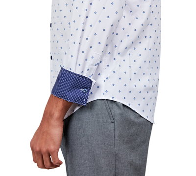 Shop Construct Men's Slim-fit Diamond Geo Print Performance Stretch Cooling Comfort Dress Shirt In White