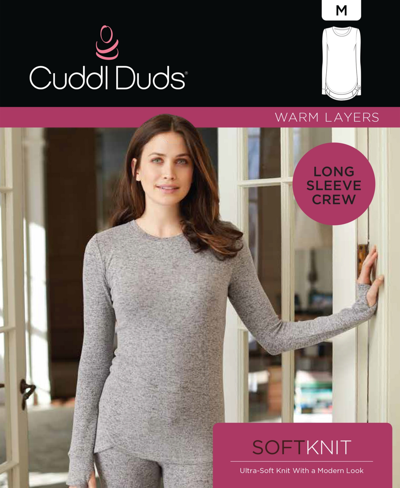 Shop Cuddl Duds Women's Soft Knit Long-sleeve Crewneck Top In Marled Dark Charcoal