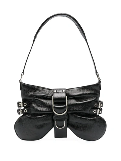 Shop Blumarine Butterfly Large Leather Shoulder Bag In Black