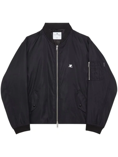 Shop Courrèges Bomber Jacket With Embroidery In Black