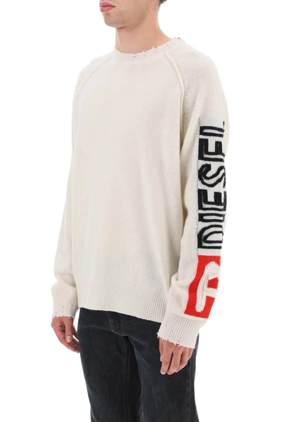 Shop Diesel Wool Sweater With Logo In White