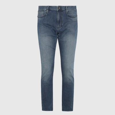 Shop Emporio Armani Ea7  Mid Blue Denim And Linen Jeans In Denim Blu Md