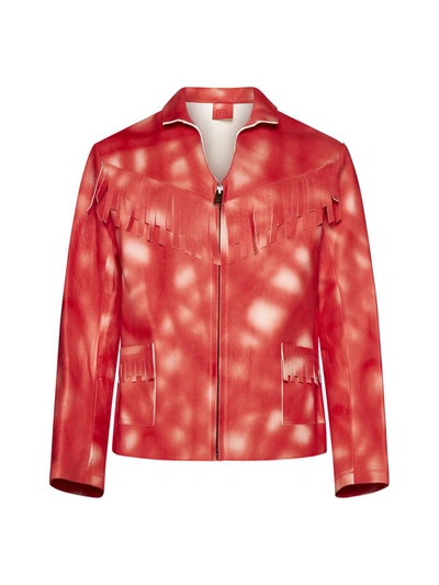Erl Tie Dye-print Leather Jacket In Red