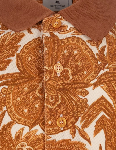 Shop Etro Printed Cotton Polo Shirt In Orange