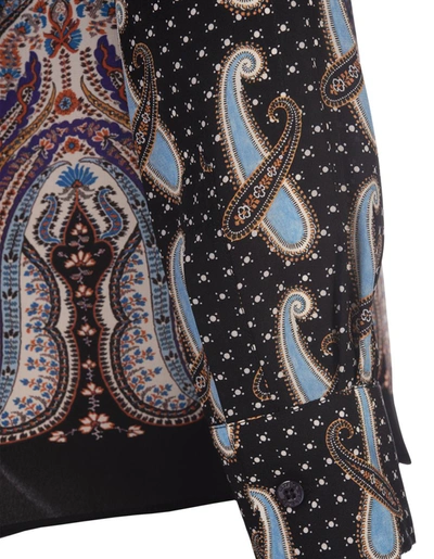 Shop Etro Silk Shirt With Paisley And Polka Dot Patterns In Light Blue In Black