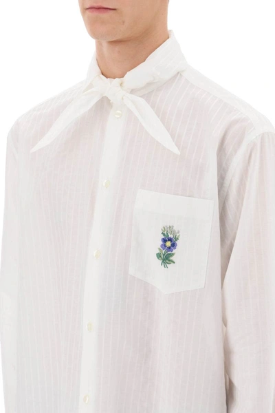 Shop Etro Striped Shirt With Scarf Collar In White