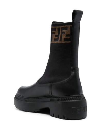 Shop Fendi Domino Leather Boots In Black