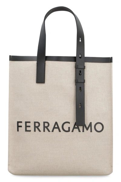 Shop Ferragamo Canvas Tote Bag In Ecru