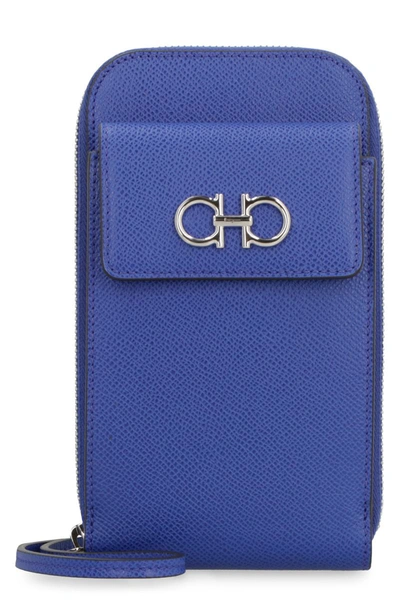 Shop Ferragamo Gancini Leather Mobile Phone Case In Blue