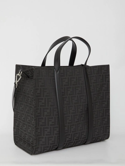 Shop Fendi Ff Jacquard Fabric Bag In Grey