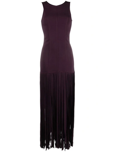 Shop Forte Forte Forte_forte Sleeveless Dress In Stretch Crêpe Cady With Fringed Details In Wine