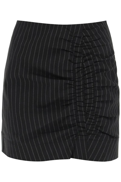 Shop Ganni Pinstripe Mini Skirt With Ruching In Black