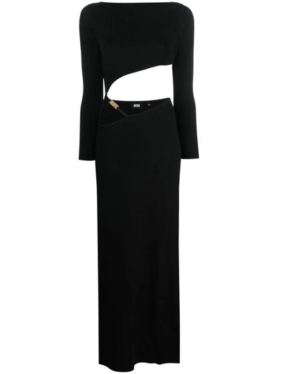 Shop Gcds Asymmetrical Ribbed Dress In Black