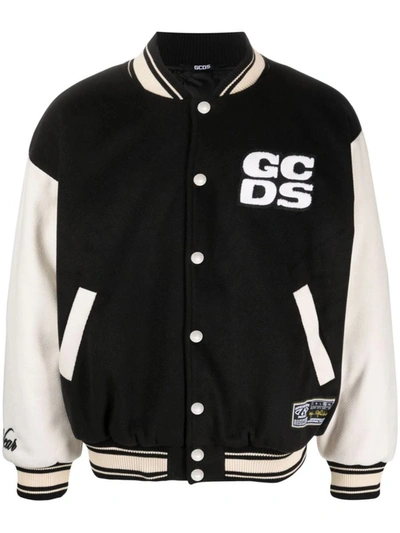 Shop Gcds Two-tone Bomber Jacket With Patch In Black