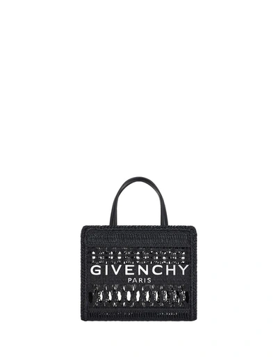 Shop Givenchy Braided Raffia Mini G-tote Bag In Black