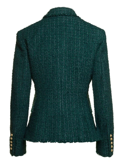 Shop Balmain Green Double-breasted Jacket With Aged-gold Buttons In Tweed Woman