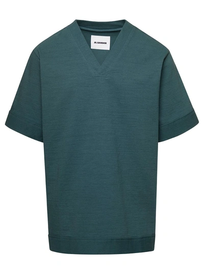 Shop Jil Sander Green V-neck T-shirt In Cotton Stretch Man