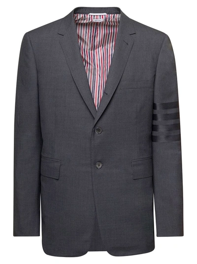 Shop Thom Browne Grey Single-breasted Jacket With Signature 4 Bar Stripe In Wool Man