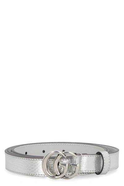 Shop Gucci Gg Marmont Leather Belt In Silver